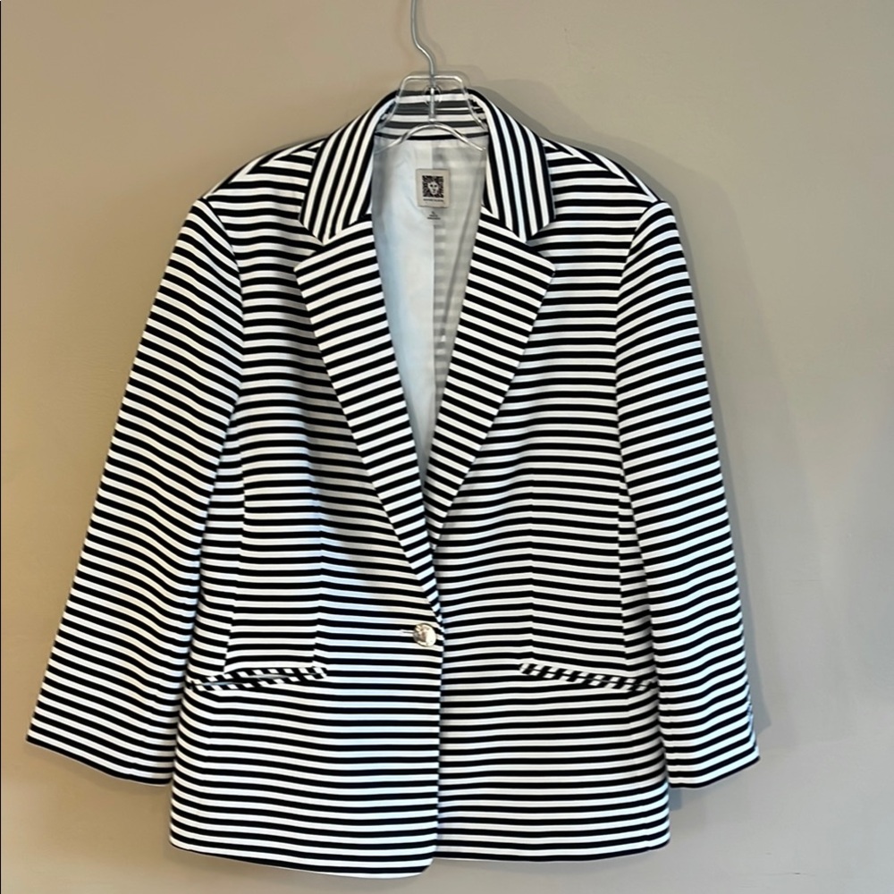 Anne Klein Black and White Striped Blazer